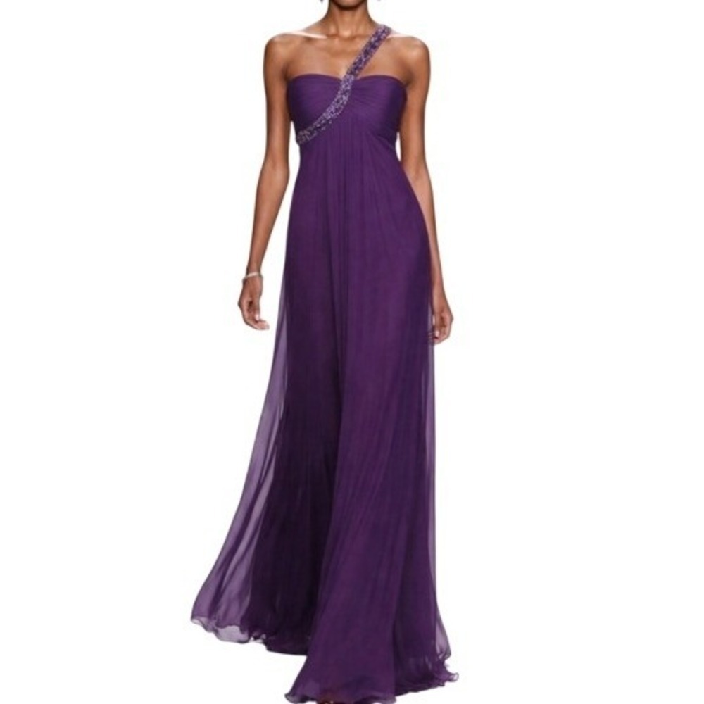 Cache Vintage 90s Hoco Elegant Plum Embellished Beading Draping Maxi Gown